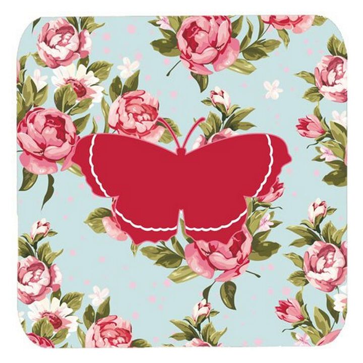 Caroline's Treasures BB1037-RS-BU-FC Butterfly Shabby Chic Blue Roses Foam Coasters (Set of 4), 3.5 H x 3.5 W, Multicolor