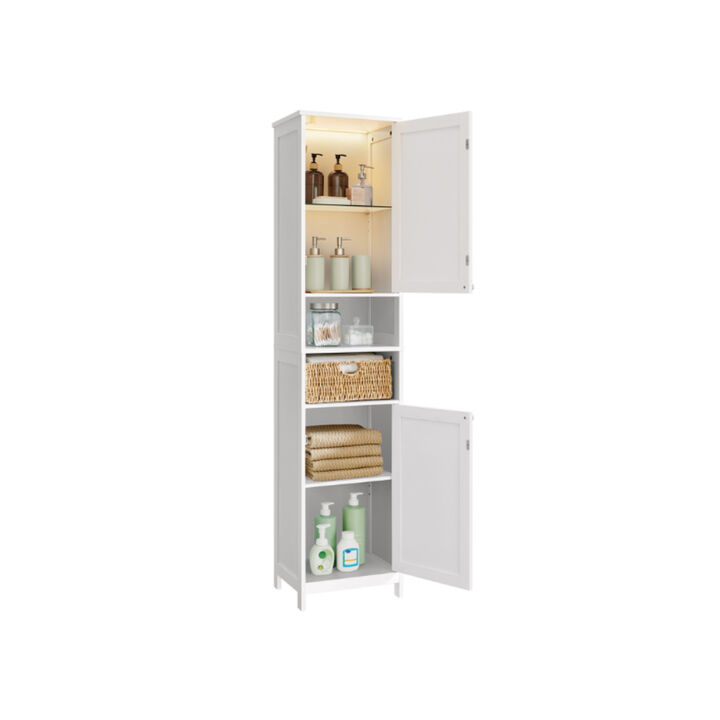 Freestanding Tall Bathroom Cabinet with Built-In LED Lights for Towels and Toiletries