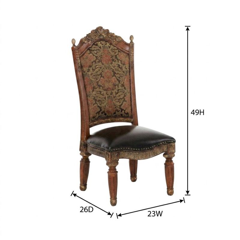 Starlight Canyon Home Classic Chestnut Dining Side Chairs with Leather & Jacquard Upholstery, Set of 2 image number 5