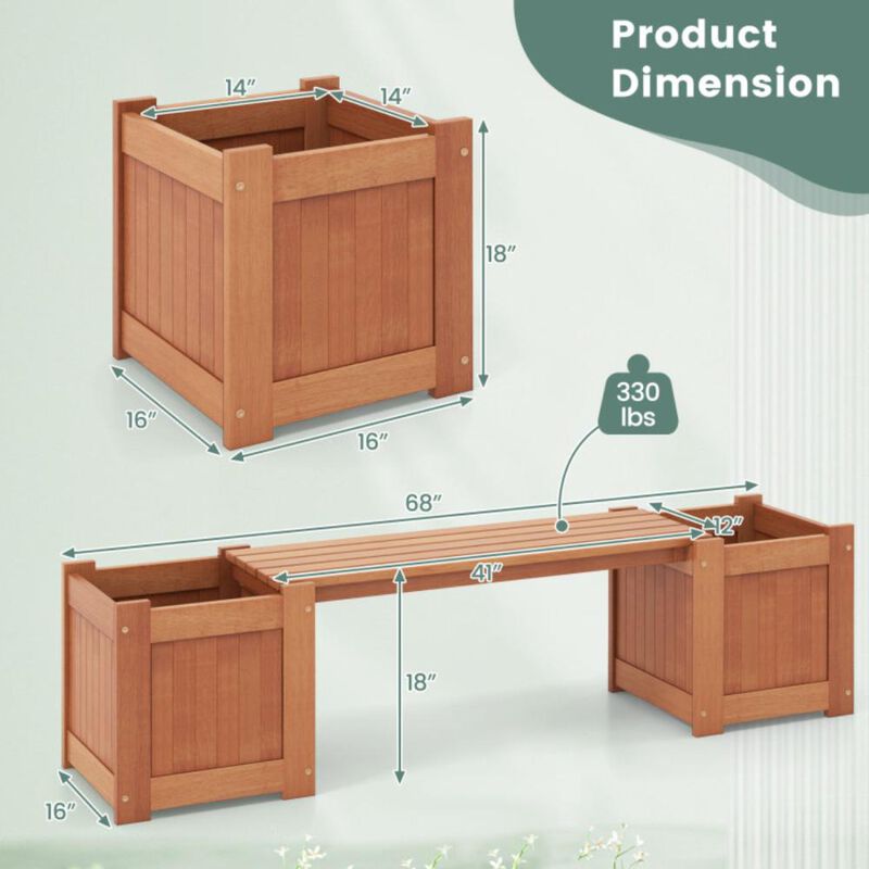 Hivvago Wood Planter Box with Bench for Garden Yard Balcony