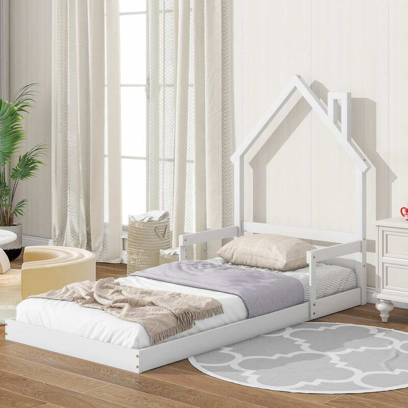 Floor Bed with Chimney and Headboard and Handrail