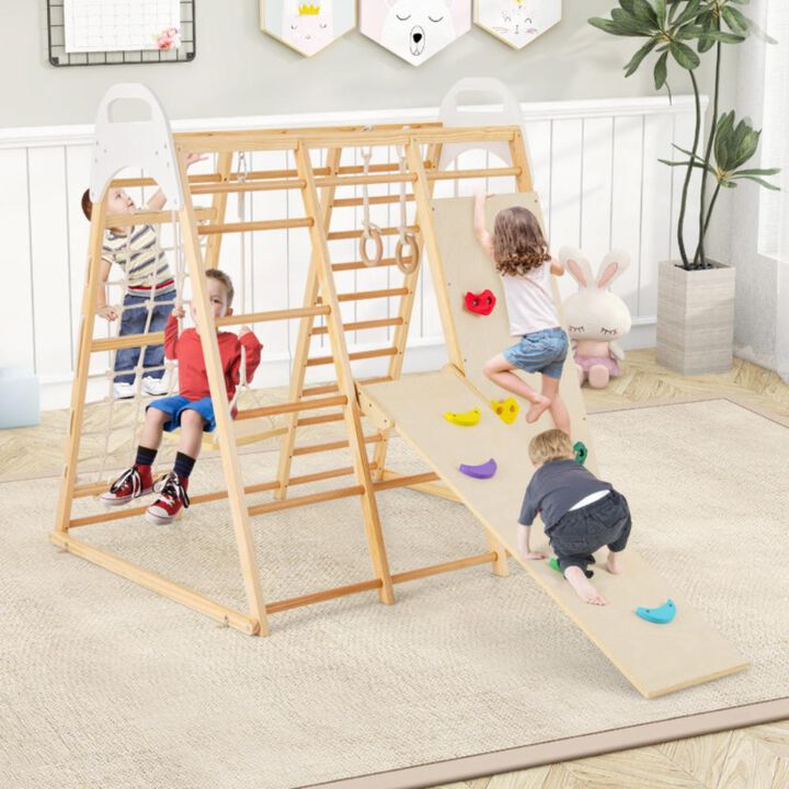 Hivvago 8-in-1 Wooden Jungle Gym Playset with Slide and Monkey Bars