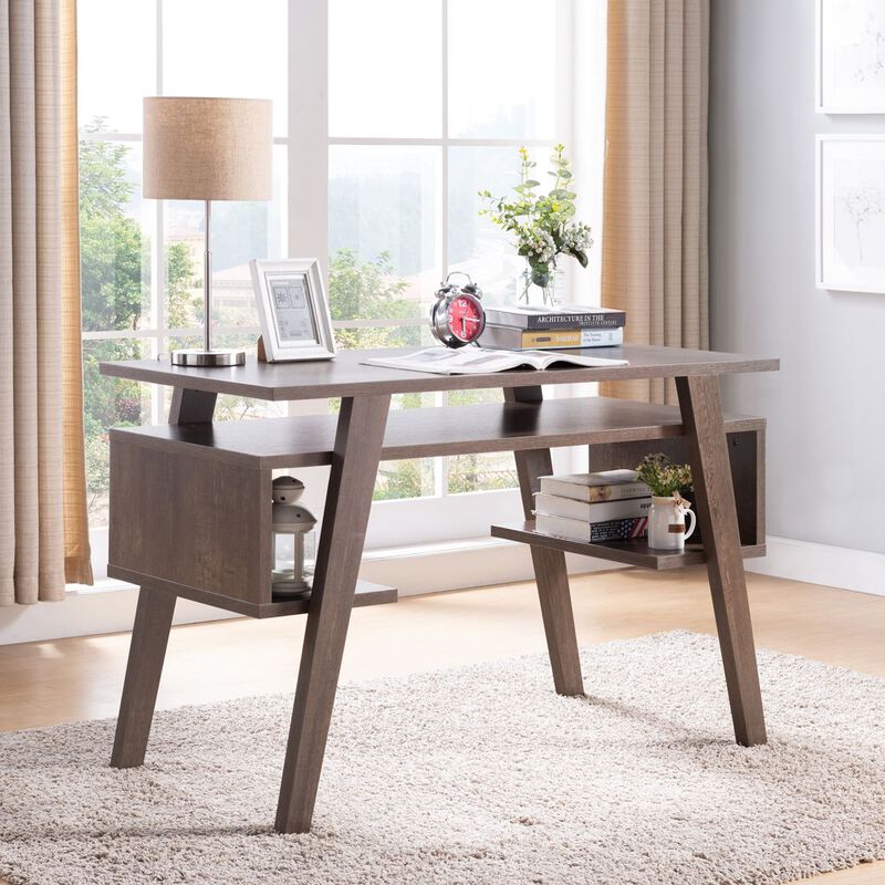 Walnut Oak Home Office Computer Desk with Special Design Shelves