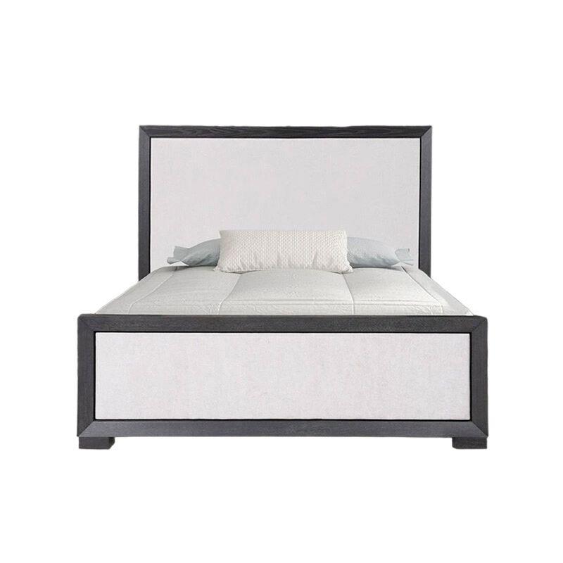 Kizie Queen Size Bed, Modern Upholstered Black and White Solid Wood