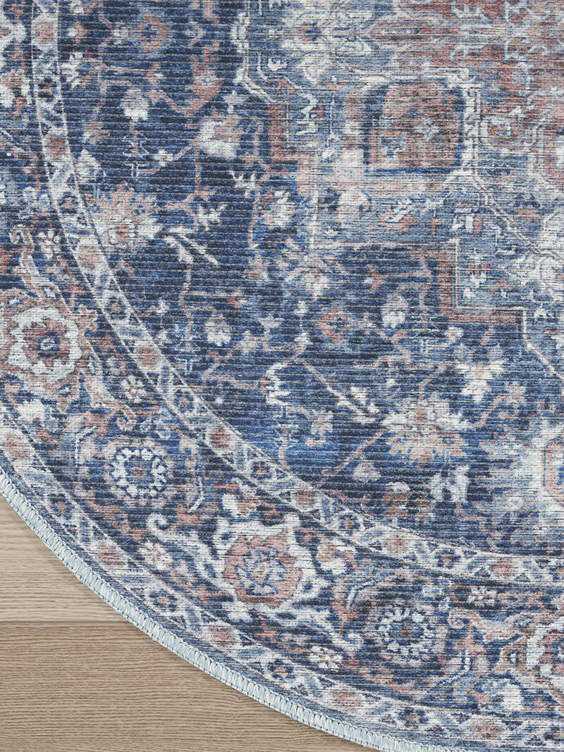 Machine Washable Series 1 SR101 Ivory/Navy 4' x Round Rug