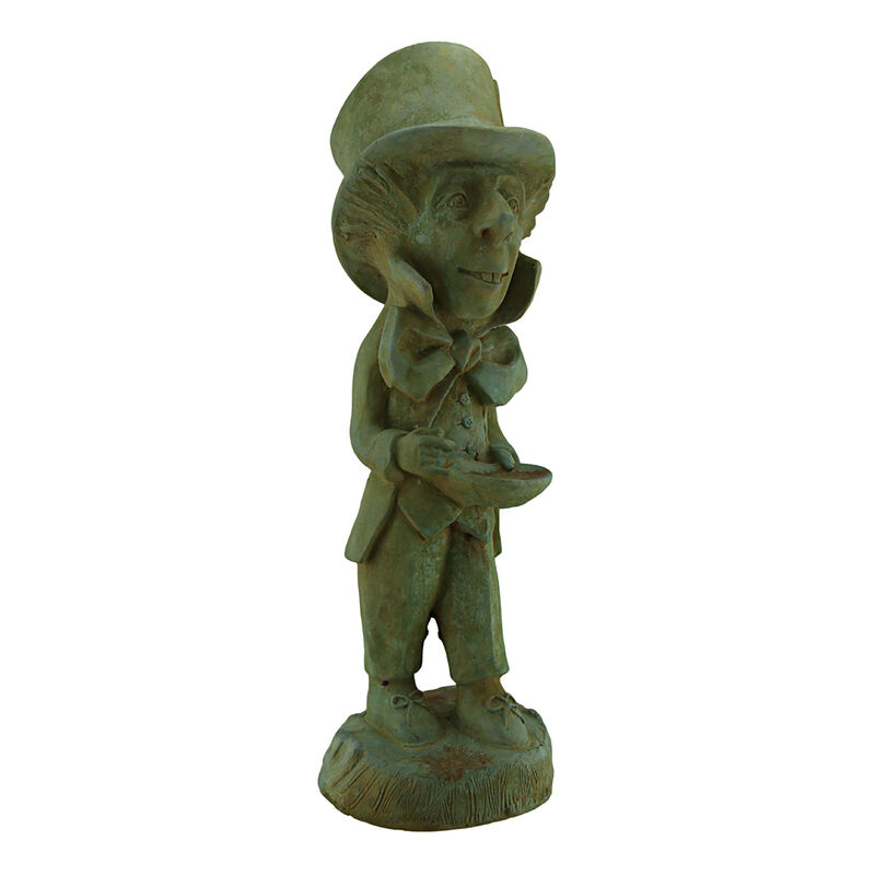 Mad Hatter Alice in Wonderland Verdigris Finish Cement Statue 19 in. image number 0