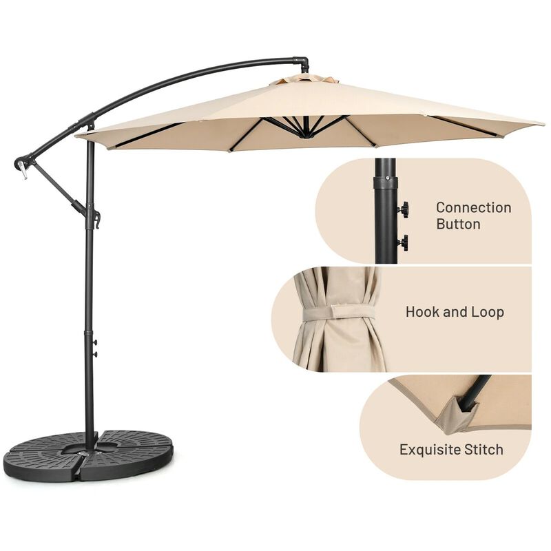 Mondawe 10 Feet Offset Umbrella with 8 Ribs Cantilever and Cross Base