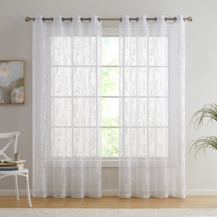 THD Crawford Modern Abstract Decorative Semi Sheer Light Filtering Grommet Window Treatment Curtain Drapery Panels for Bedroom & Living Room - Set