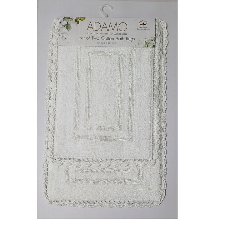 RT Designers Collection Adamo 2 Pieces Premium Cotton Anti Skid Bath Rug Set White