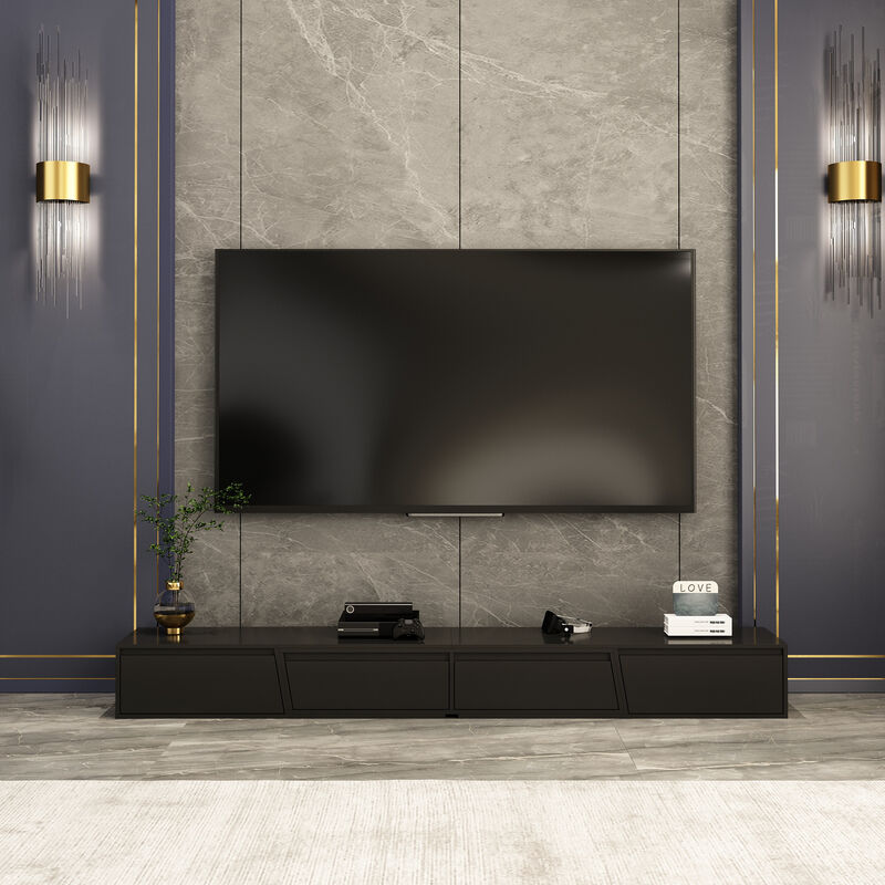 Modern Wood Black TV Media Console Entertainment Center with Adjustable Length and Drawers Fits TV's up to 100 in. image number 1