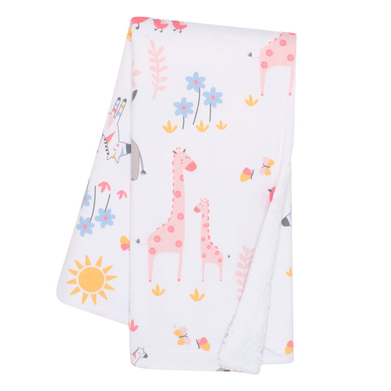 Lambs & Ivy Jazzy Jungle White Fleece Safari Animals Soft Baby Blanket