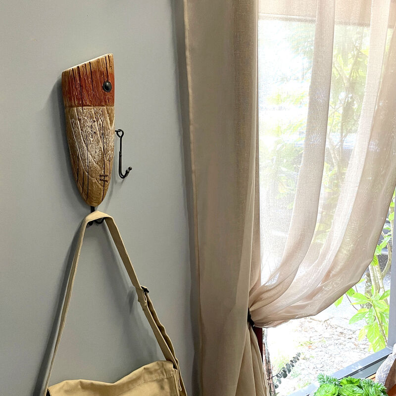 Rustic Wooden Fishing Lure Wall Hook &ndash; Distressed Wood & Metal Double Hooks, 14 Inch Coastal Nautical Decor, Entryway Key Hat Leash Holder, Cabin Lake House Farmhouse Wall Mounted Organizer image number 5