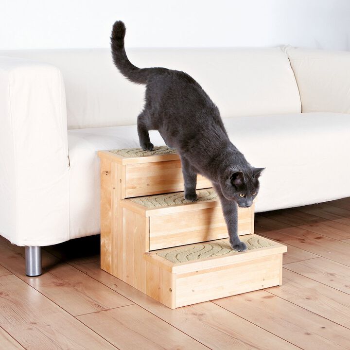 TRIXIE 3-Step Wooden Pet Stairs with Storage & Non-Slip Pads, Natural