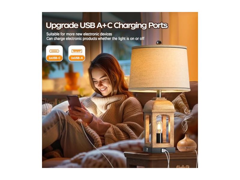 Touch Control Dimmable Table Lamp Farmhouse Wood Set of 2 Bedroom Living Room image number 3