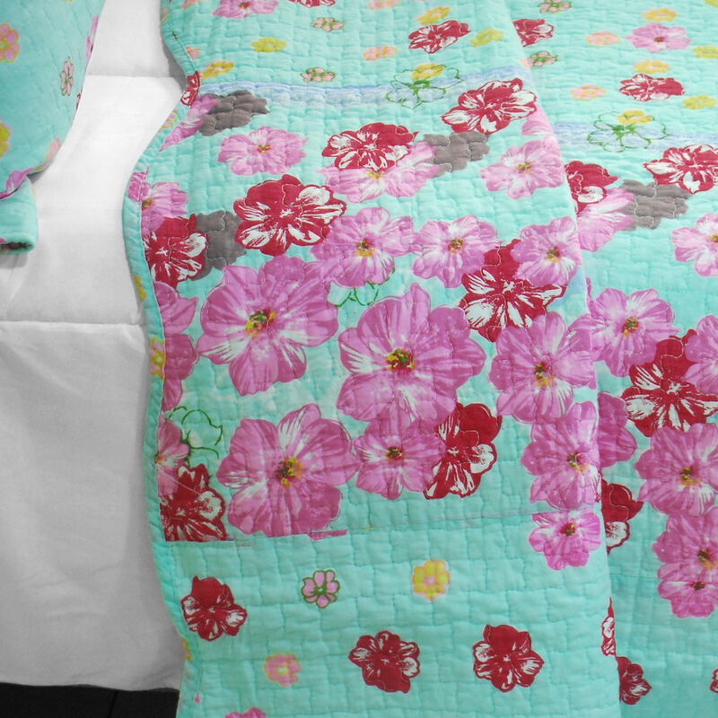 Queen Size 3-Piece Cotton Vermicelli Quilted Printed Quilt Set with Matching Pillow Shams image number 3