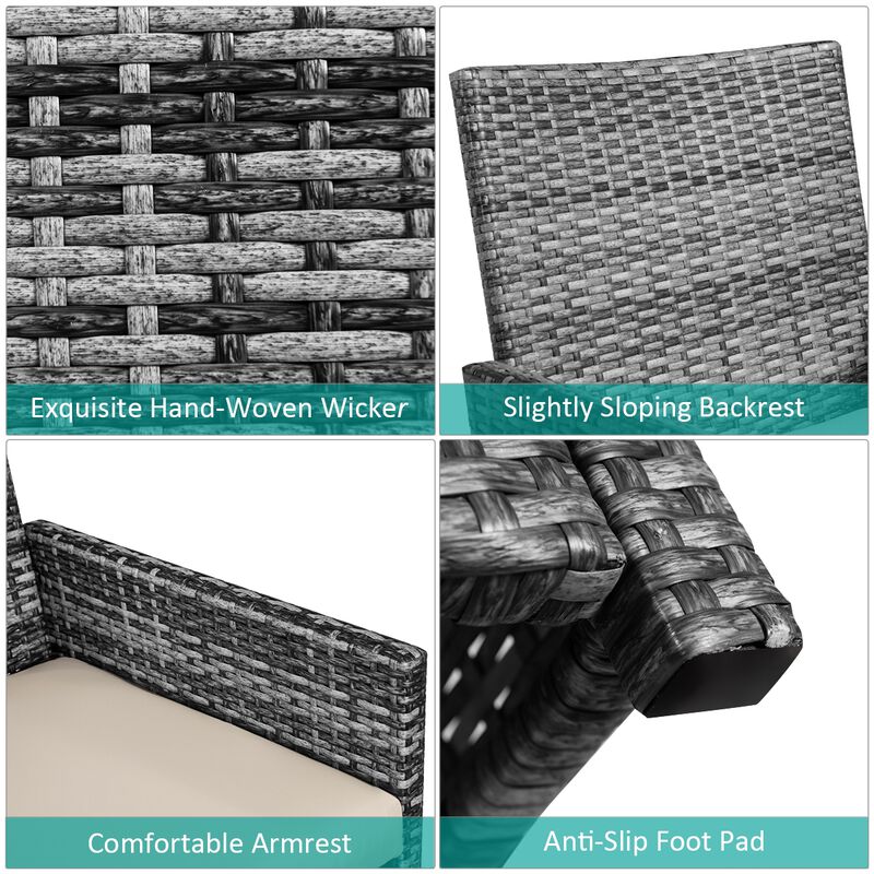 3-Piece Outdoor Patio Rattan Wicker Furniture Set, Stylish and Comfortable Seating