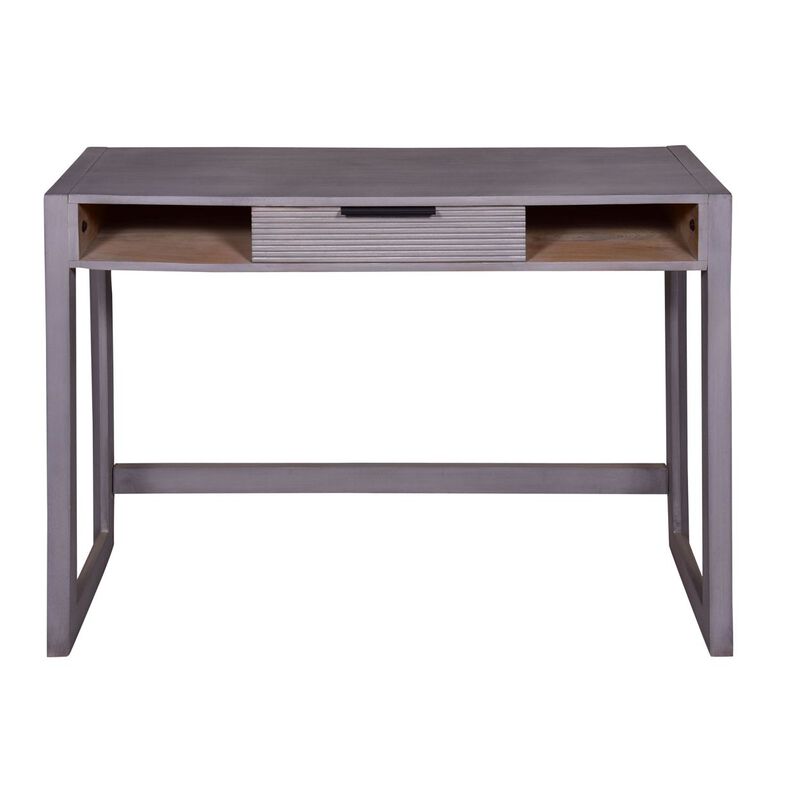44 Inch Minimalist Single Drawer, Mago Wood, Entryway Console Table Desk, Textured Groove Lines, Gray image number 1