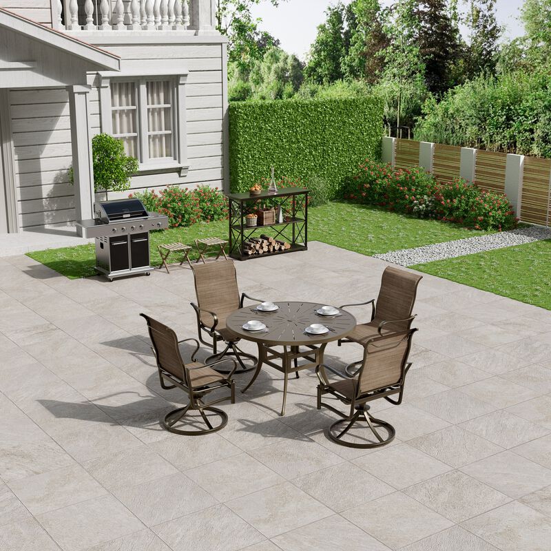Mondawe 5 Pieces Outdoor Patio Dining Set with 48"W Round Dining Table & 4 Swivel Rocking Chairs
