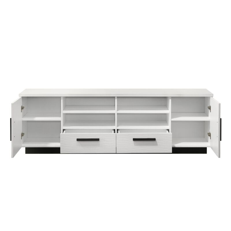 Sda 71 Inch TV Media Console, Door Cabinets, Drawers, Black Handles, White - Benzara