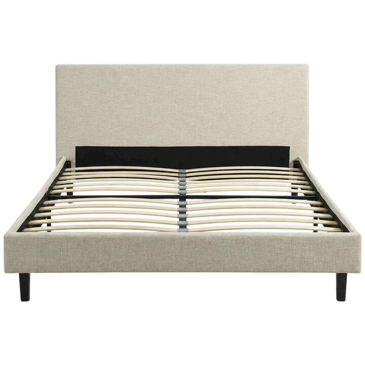Fabric Upholstered Queen Platform Bed Frame with Headboard with Storage, Beige