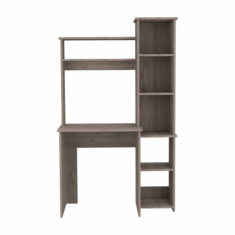 HomeRoots 39" Charcoal Wood Pedestal Computer Desk With Hutch image number 0