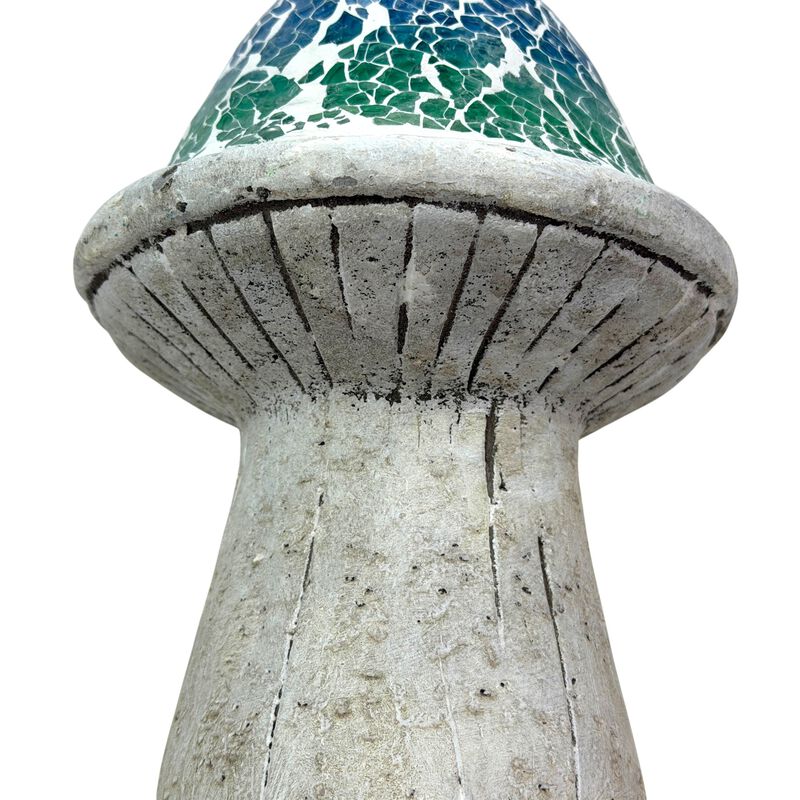 Mosaic Cement Mushroom Statue Blue Green White Garden Figurine 8 In image number 4