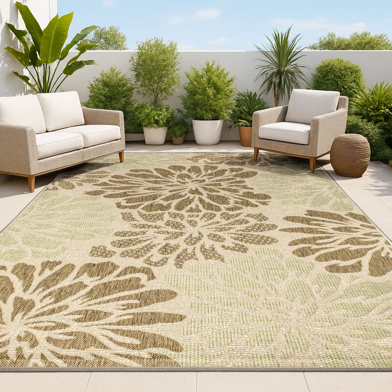 Zinnia Modern Floral Textured Weave Indoor/Outdoor Area Rug