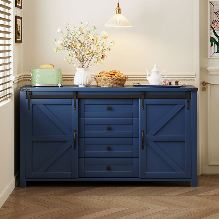 Merax Sideboard with Storage,Farmhouse Storage Cabinet with Sliding Barn Doors and 4 Drawers