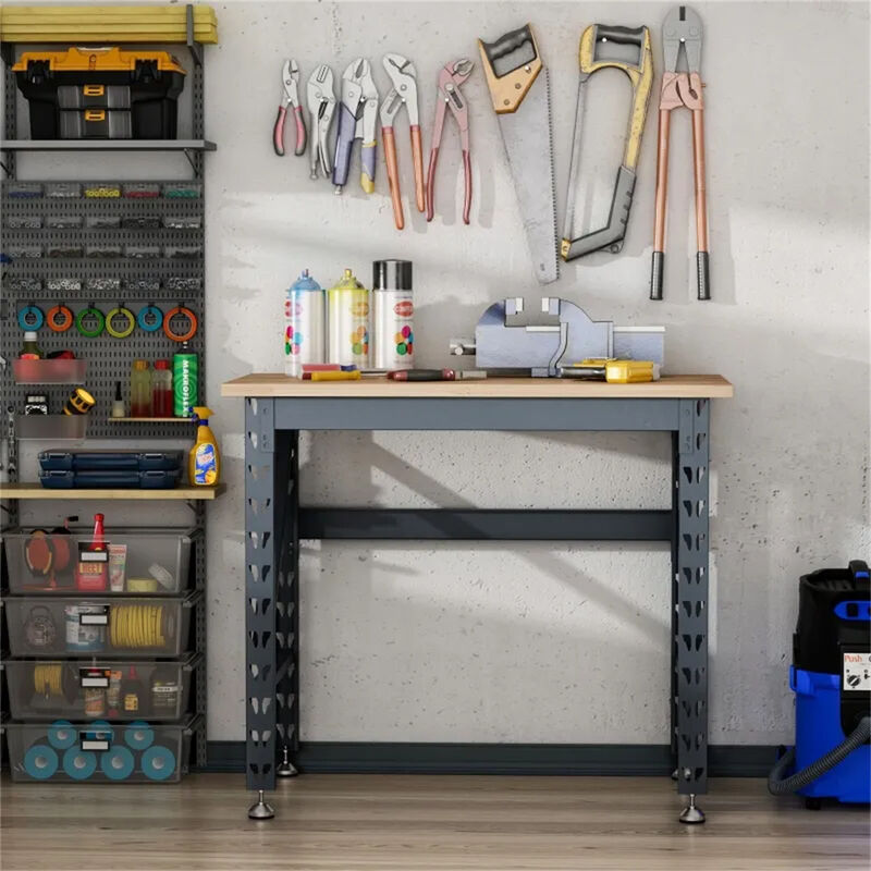 Garage Workbench with Adjustable Footpads & Sturdy Tabletop for Tools & DIY Projects