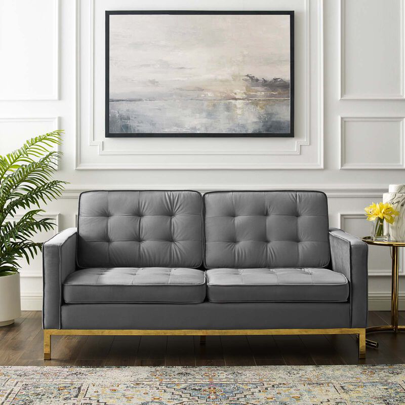 Loft Gold Stainless Steel Leg Performance Velvet Loveseat image number 1
