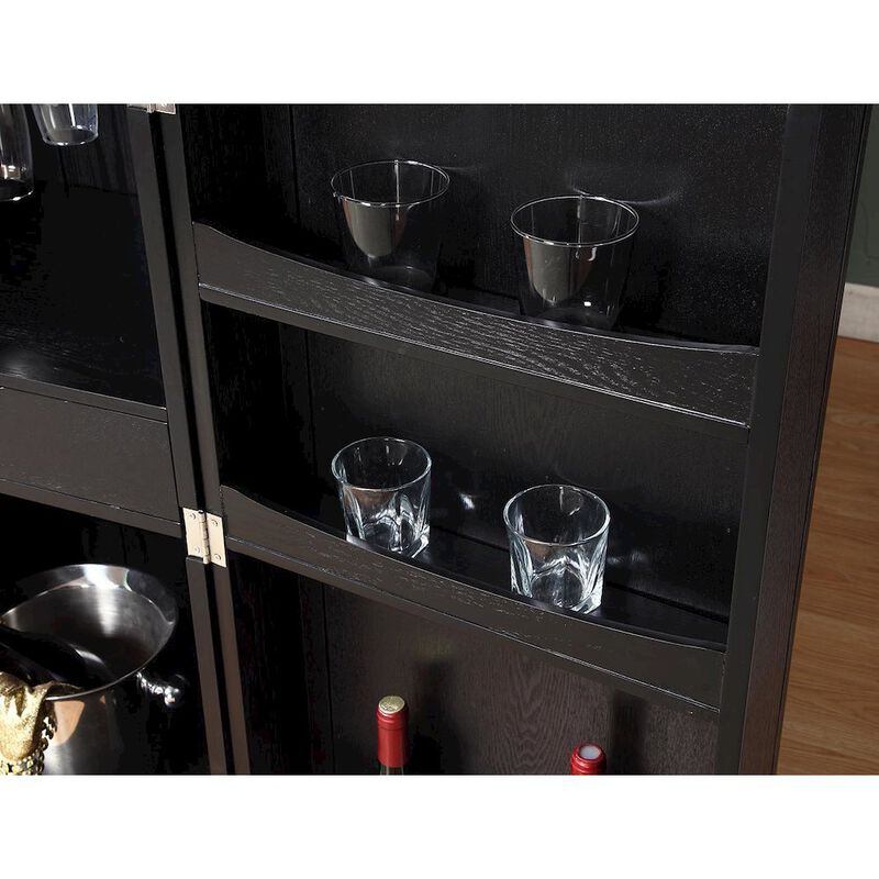 Proman Products California Fold-A-Way Bar Wood Veneer in Black with Bar Top Extendable and Cabinet Movable