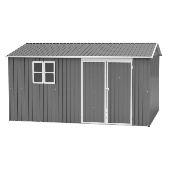12 x 10 FT Galvanized Steel Shed, Lockable Storage for Patio & Garden