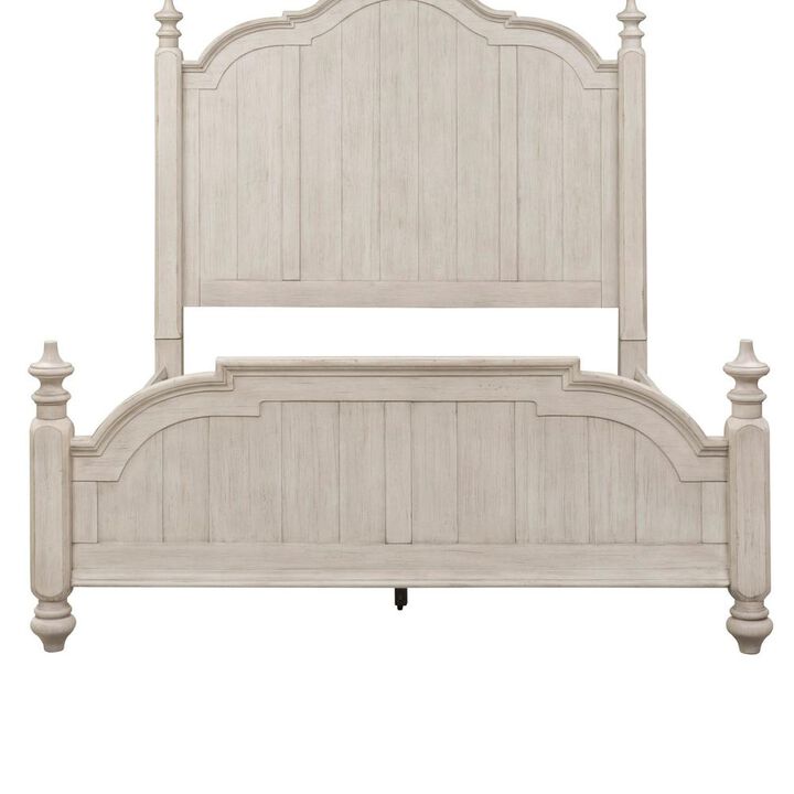 Liberty Furniture Farmhouse Reimagined Queen Poster Bed in Antique White w/ Chestnut Top