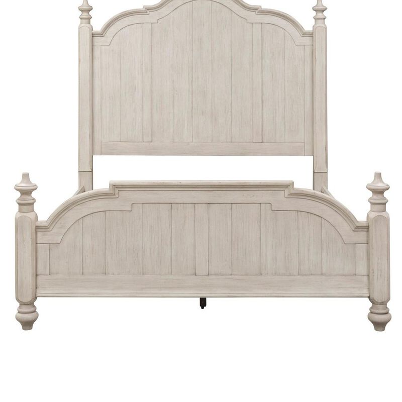Liberty Furniture Farmhouse Reimagined Queen Poster Bed in Antique White w/ Chestnut Top image number 1