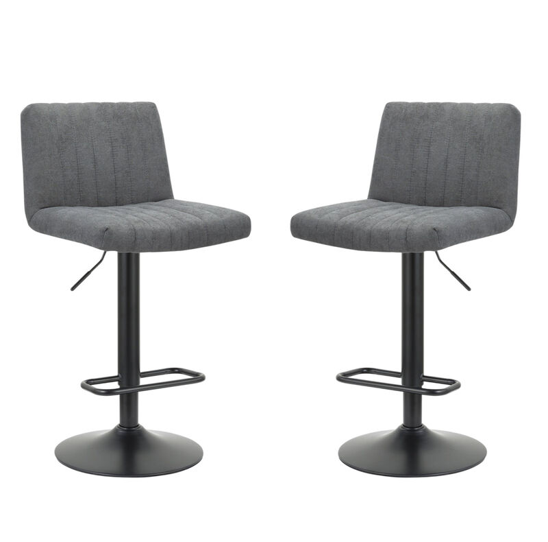 HomeRoots Set of Two Gray And Black Fabric And Metal Low Back Adjustable Height Bar Chairs image number 3