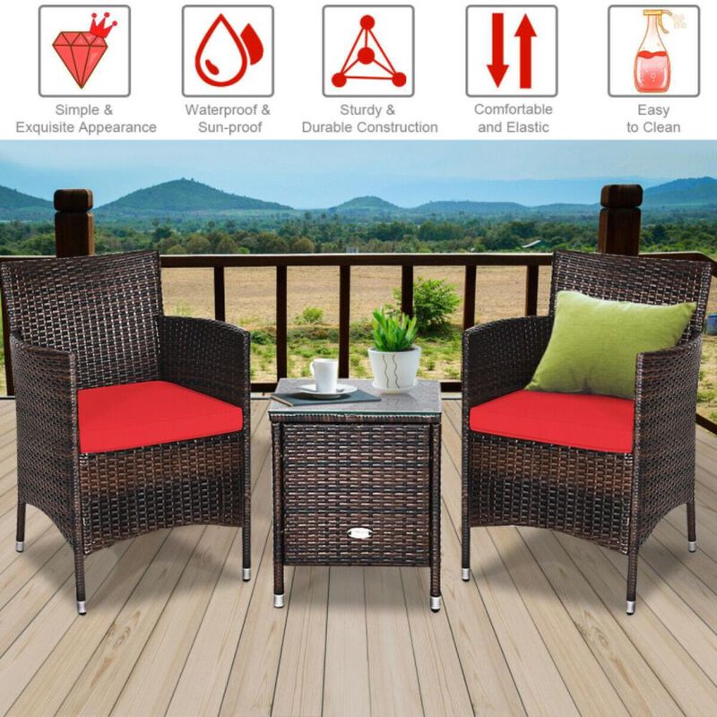 Hivvago 3 Pieces Ergonomic Wicker Patio Conversation Set