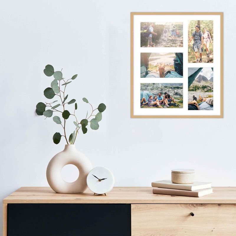 12x14 Wood Collage Frame with a White Mat for 4x6 Pictures