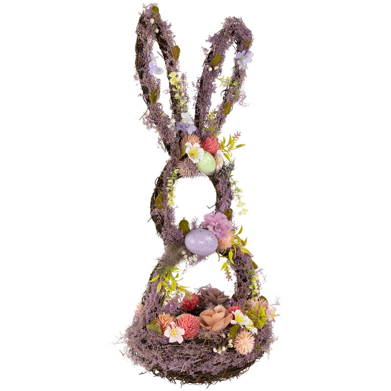 Floral Grapevine Bunny Shaped Easter Basket Decoration - 21"