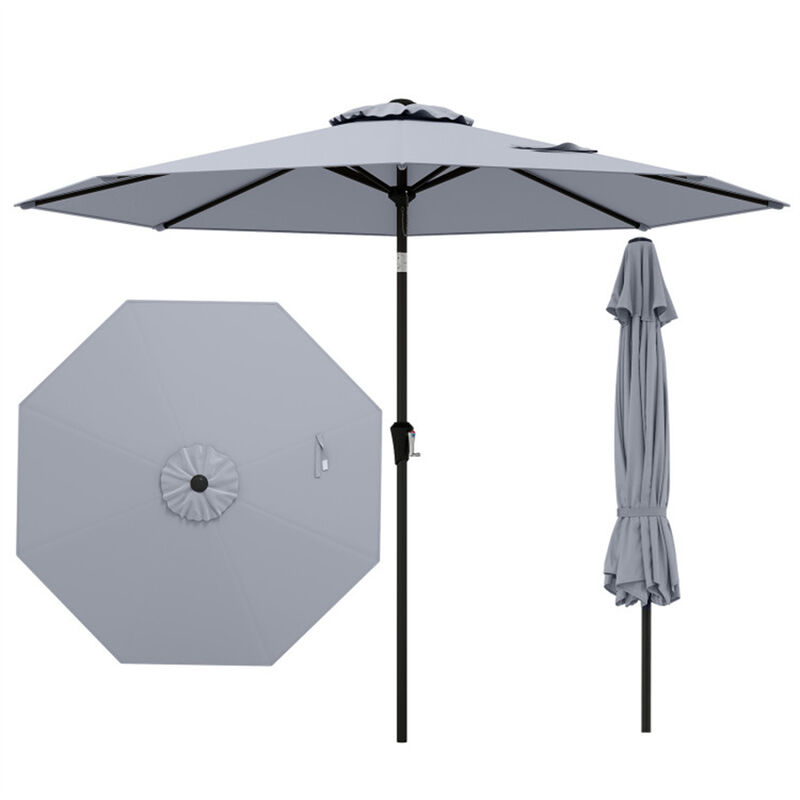 9 FT Outdoor Market Patio Table Umbrella Push Button Tilt Crank Lift-gray image number 0
