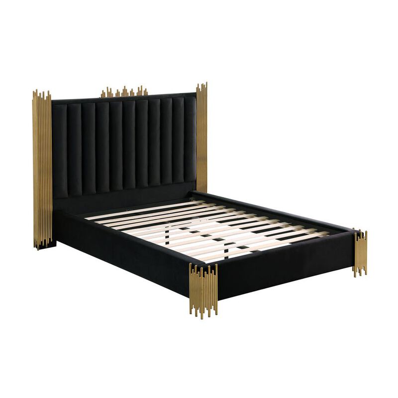 Best Quality Family Queen size Black velvet bed with gold corners (Platform)