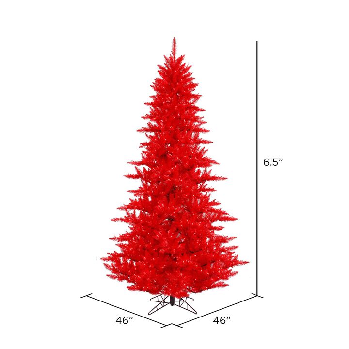 Vickerman 6.5' Red Fir Artificial Christmas Tree, Red Dura-lit LED Lights, Seasonal Indoor Home Decor