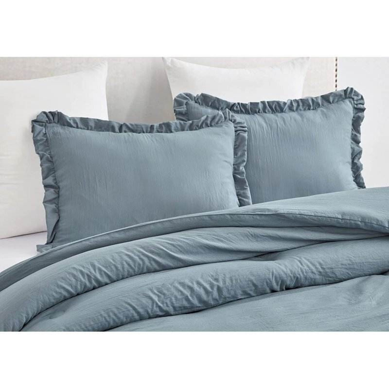 3-Piece Stone-Washed Comforter Set – Soft Microfiber Bedding with Ruffle Detailing