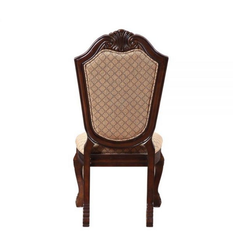 Side Chair with Padded Seating and Cabriole Legs, Set of 2, Brown-Benzara