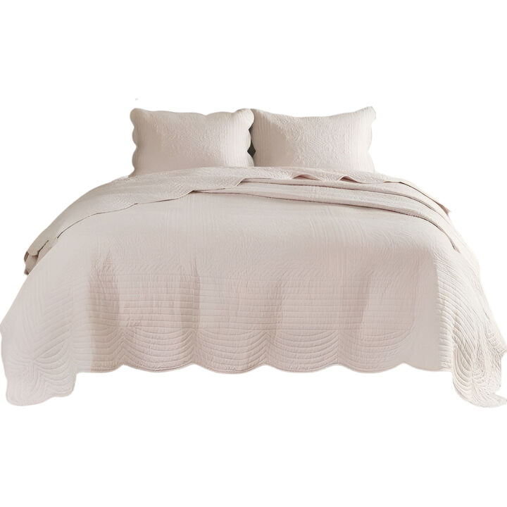 Reversible 3-Piece Microfiber Quilt Set with Elegant Scalloped Edges, Cozy Bedding For Bedroom