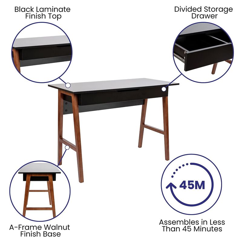 Flash Furniture Darla Computer Desk - Black Home Office Desk with Storage Drawer - 42" Long Writing Desk for Bedroom