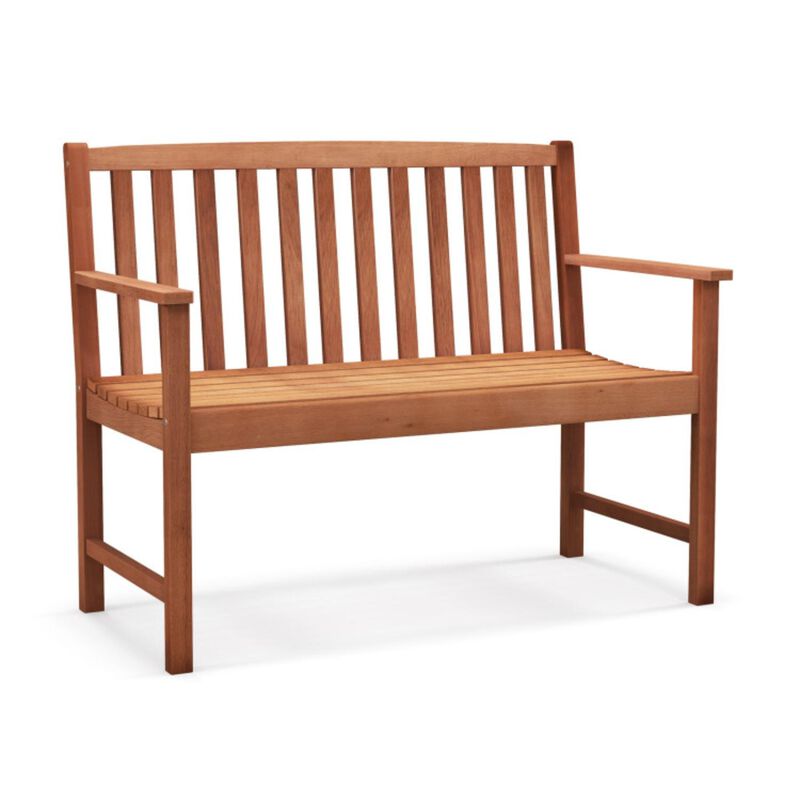 Hivvago 2-Seat Patio Wood Bench with Cozy Armrests and Backrest