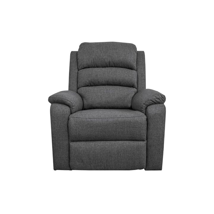 Fery 36 Inch Manual Recliner Chair, Gray Burlap, Cushioned Seat, Solid Wood - Benzara