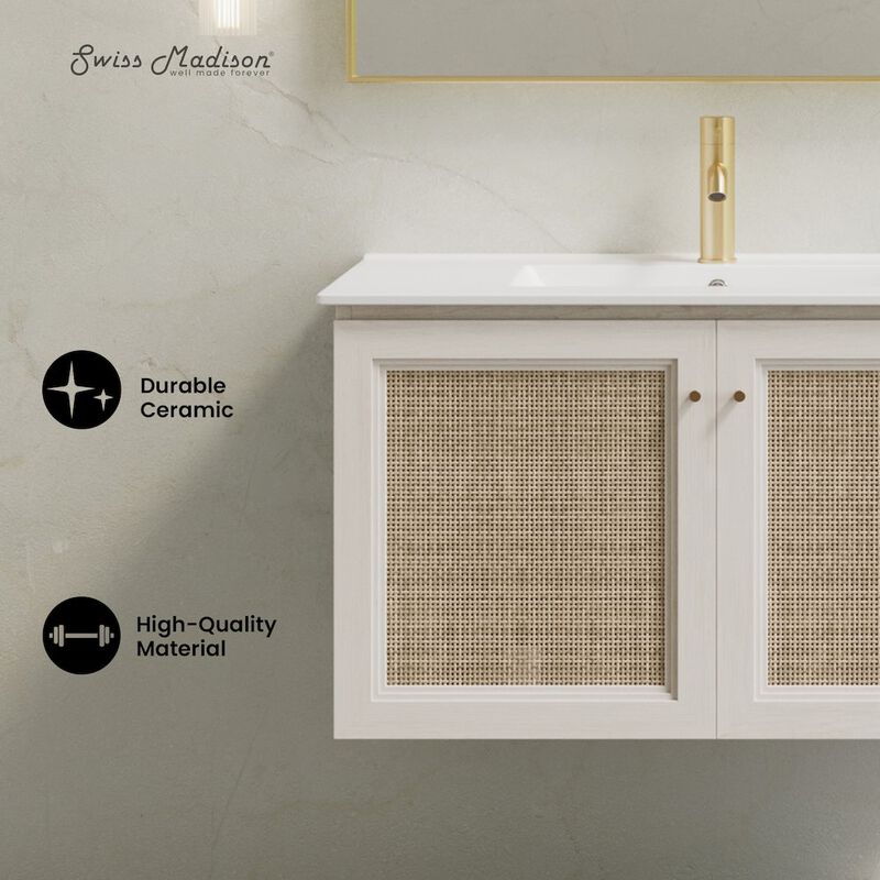 36" Wall-Mounted Bathroom Vanity in White Oak with Single Faucet Hole Vanity Top image number 6