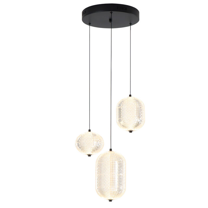 3 Lights Modern LED Chandelier Black with Acrylic Shade Dimmable
