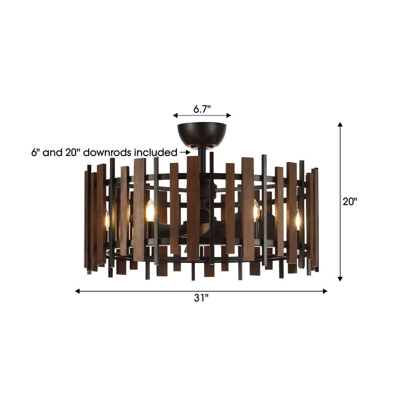 31" Modern Farmhouse Black Reversible 6-Speed Caged Ceiling Fan with Light and Remote for Bedroom, Living Room or Dining Room image number 5